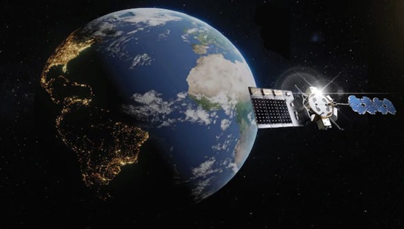 Imagen del planeta Tierra visto desde el espacio con panel de sándwich para importar energía solar